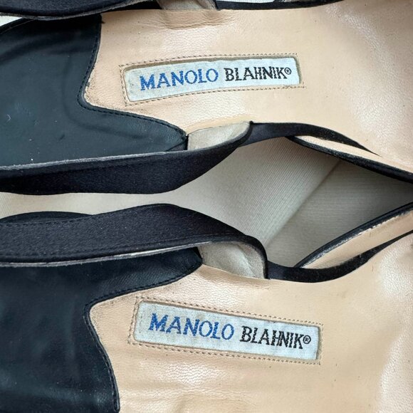 Manolo Blahnik "Carolyne" 90mm Satin Slingbacks in Black, size 38 - Picture 8 of 12